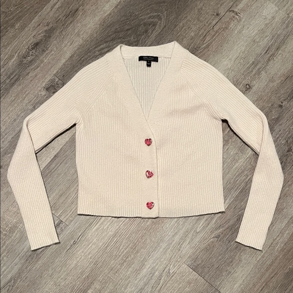 Sweaters - Elegant Cream Cardigan with Heart Buttons